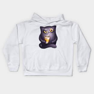 Angry cat with coffe cup Kids Hoodie